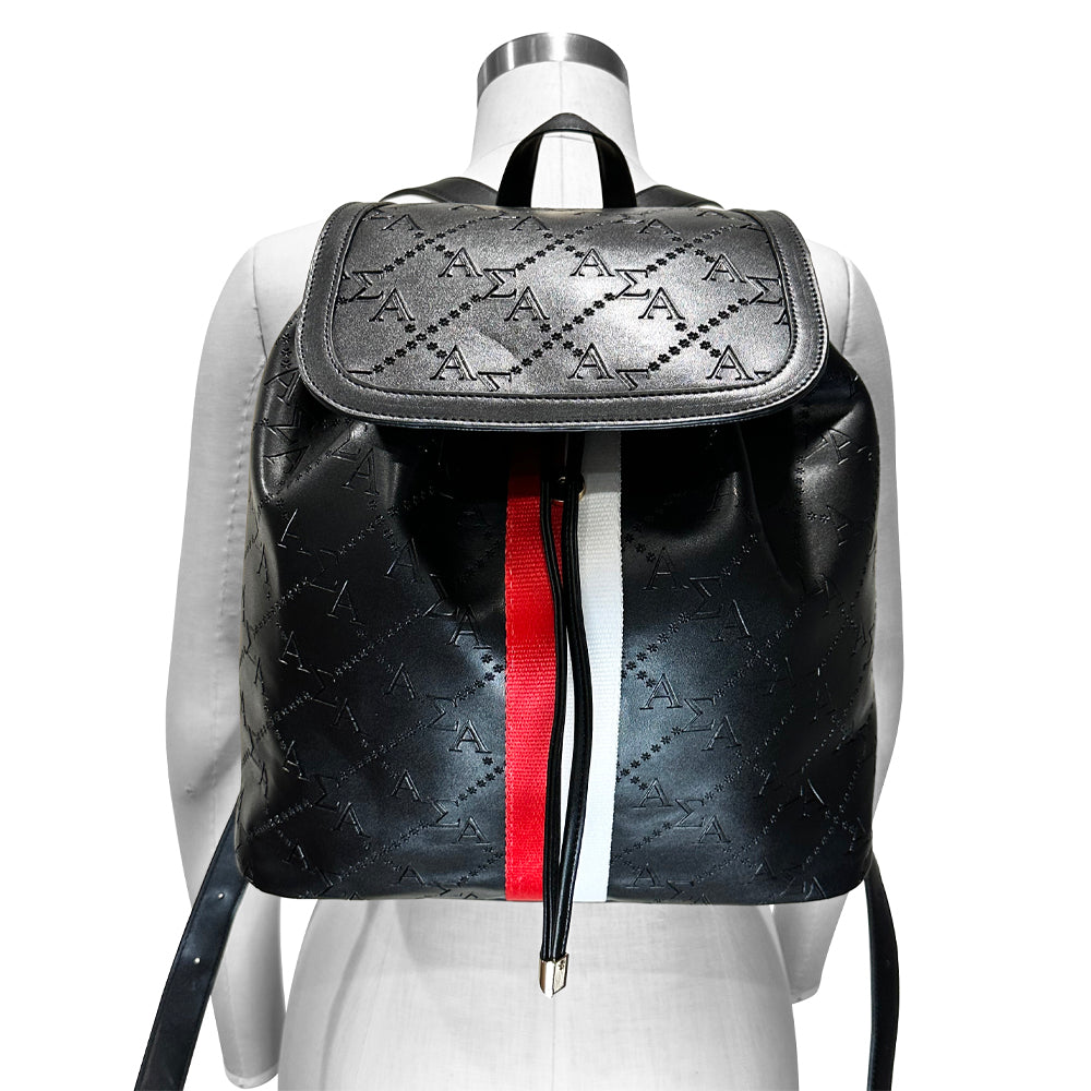 alpha contrast leather backpack Alpha Sigma Alpha Embossed Back Pack
